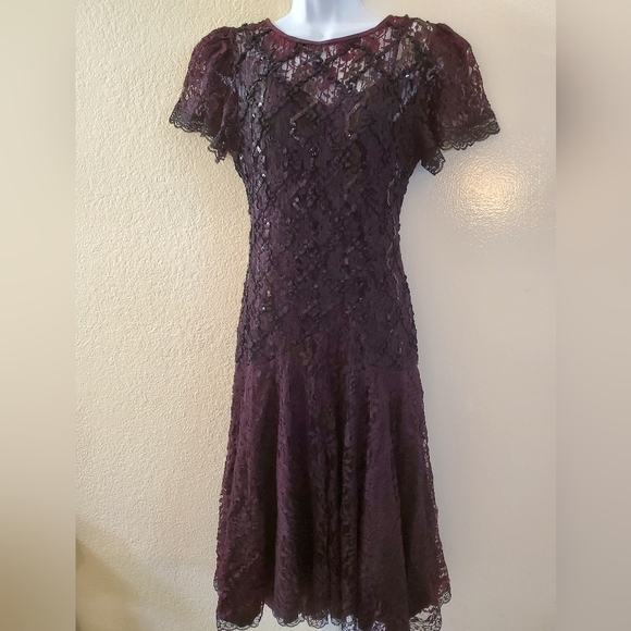 Vintage 1980s Goth Lace Sequined Tiered Dress - Picture 11 of 11